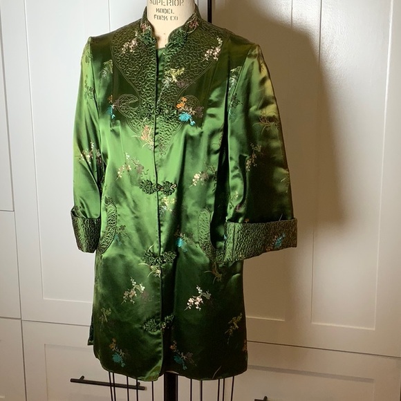 VTG Tangzhuang Green Silk Jacket 38 - Picture 2 of 8